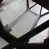 ancient hexagonal wrought iron lantern, decoration lily flowers- 19th century