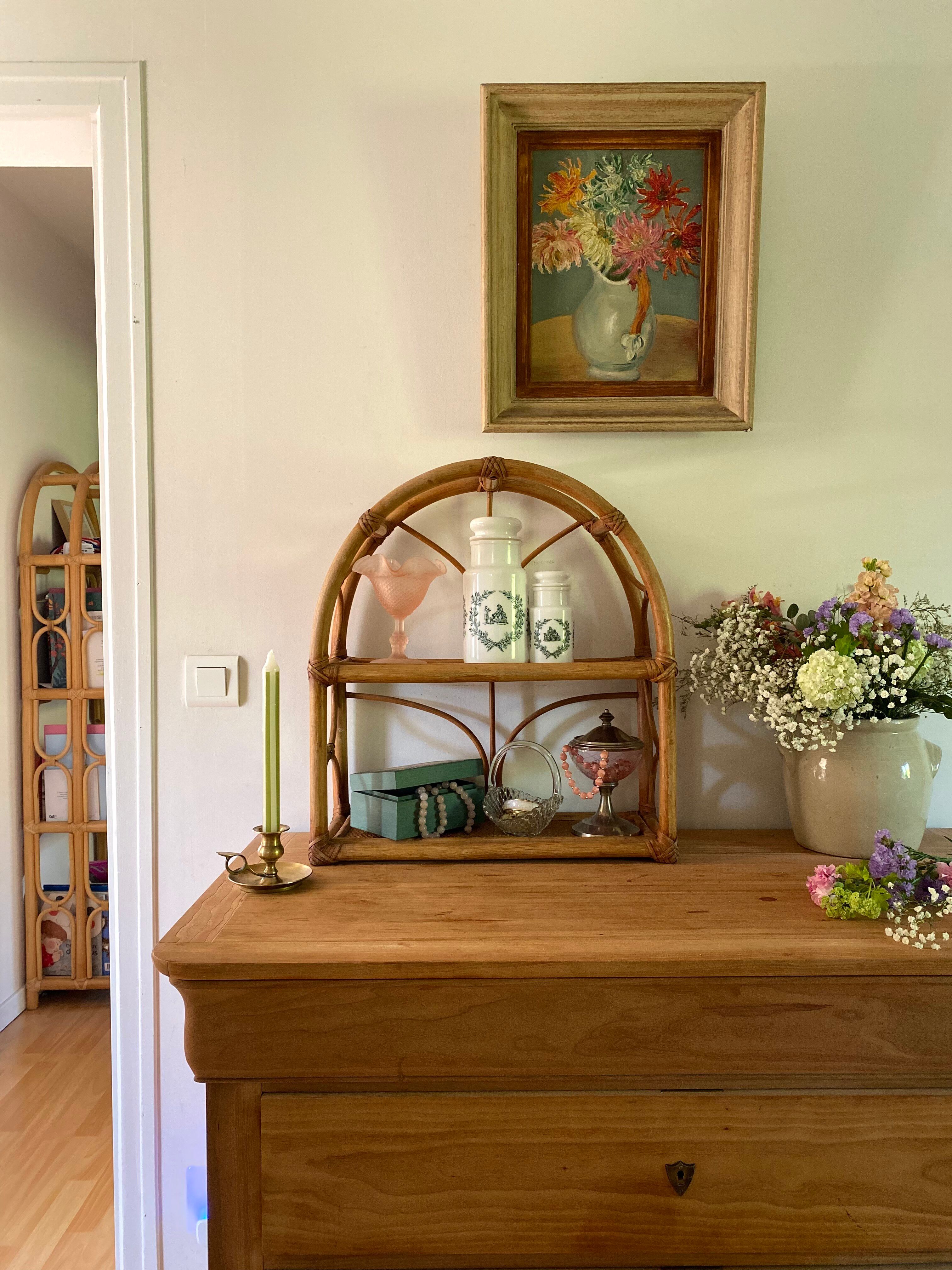 Étagère "Arche" en Rotin & Cannage – Vintage 1970