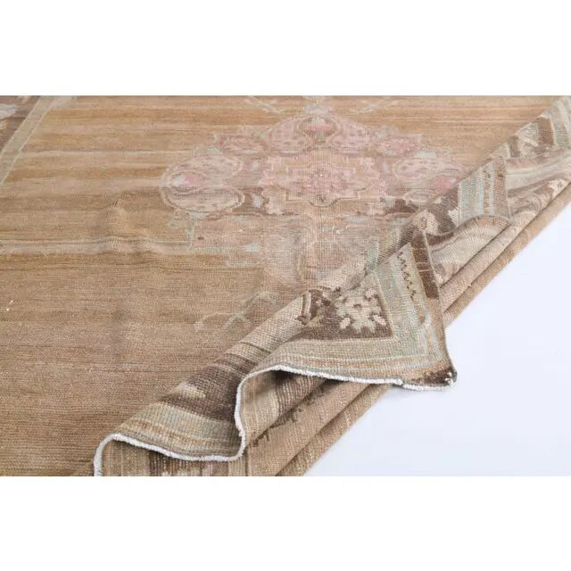 Vintage Turkish Hand-Knotted Wool Cotton Brown Area Rug 69x71