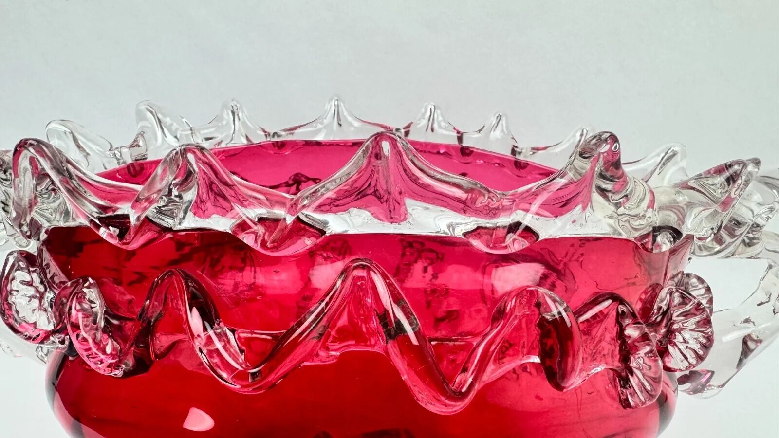 Raspberry red glass jardinière, taste of Auguste Jean or Legras.