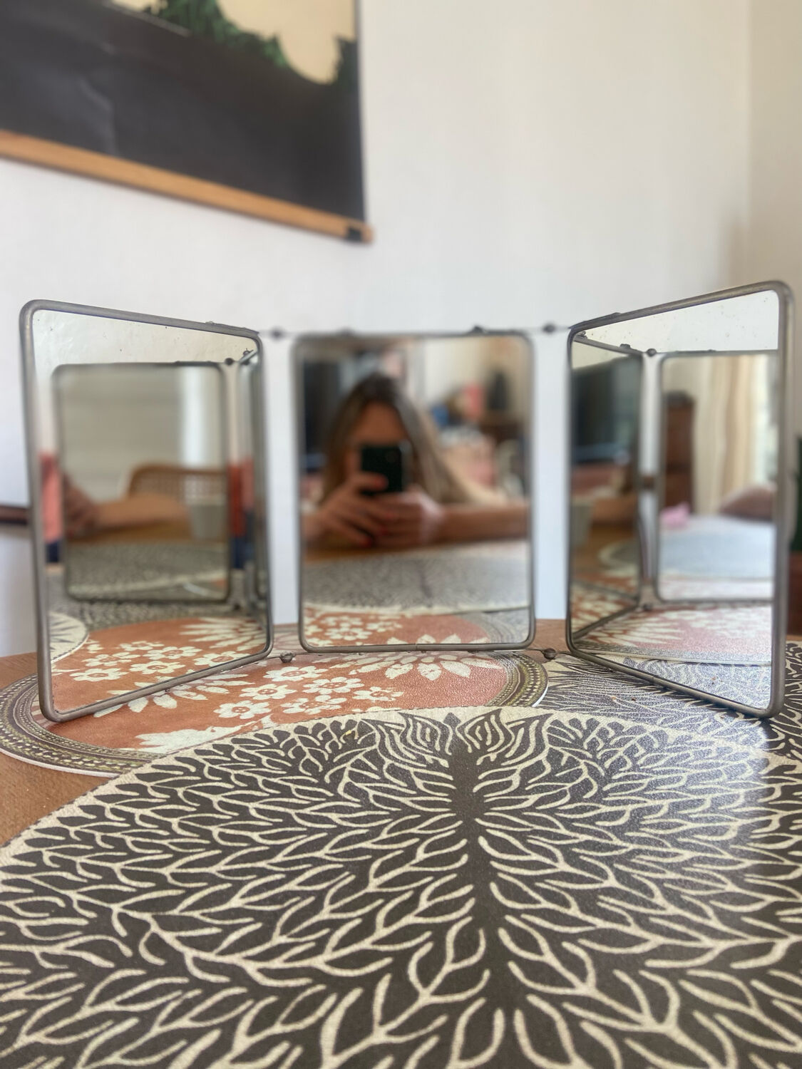 Vintage barber triptych mirror 1950 18x24cm