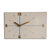 Vintage formica clock silent rectangular wall clock "Blue wood flash"