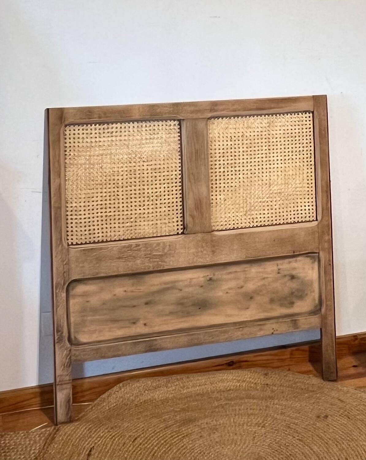 Vintage headboard in solid raw oak and cane - single bed