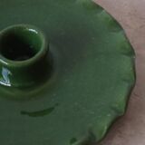 Bougeoir en céramique assiette dentelée vert sapin