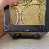 Pretty iron and glass lantern In very good condition black iron color of yellow glass relief circ