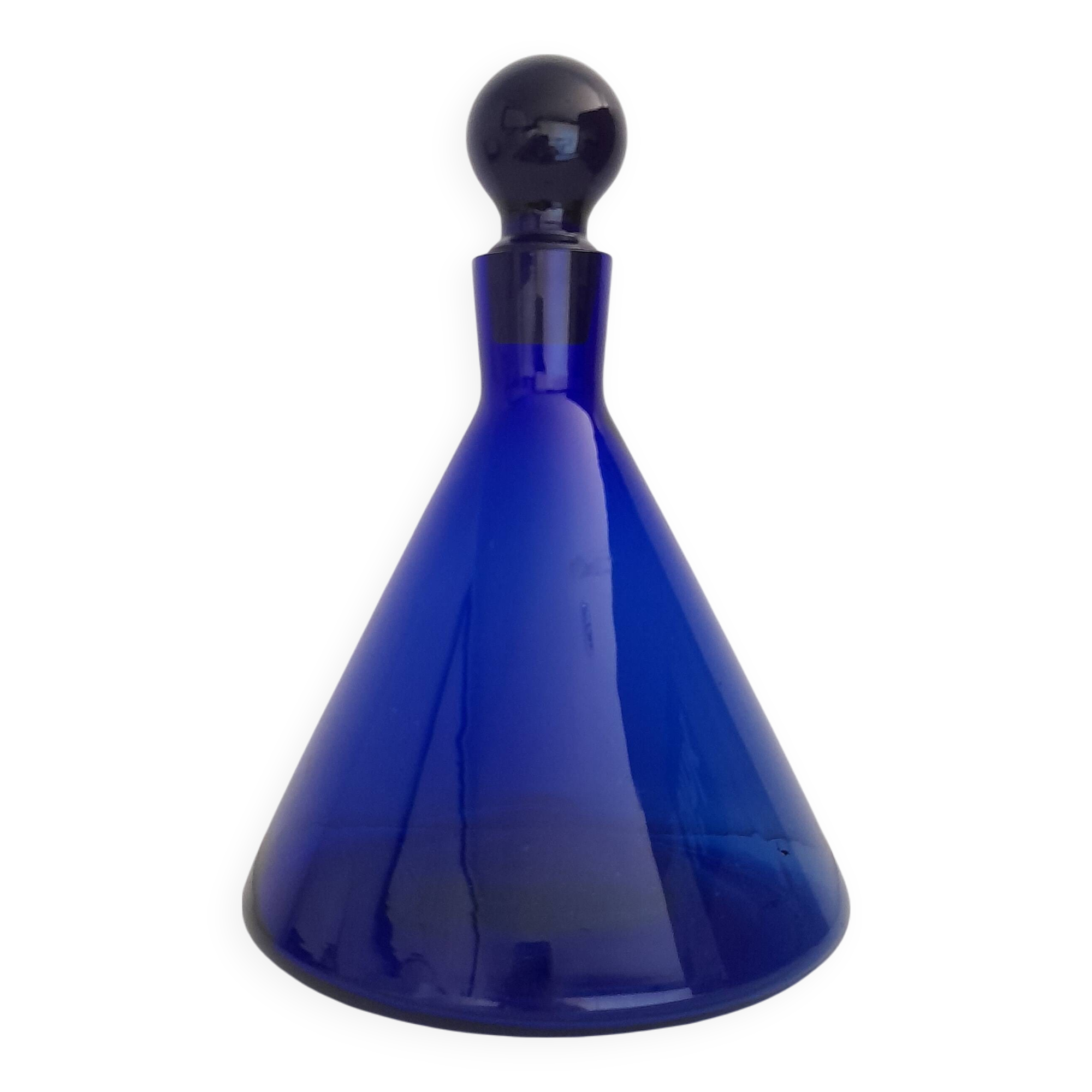 Vintage blue glass pyramid carafe from the 80s