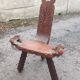 Brutalist carved wood tripod chair stool