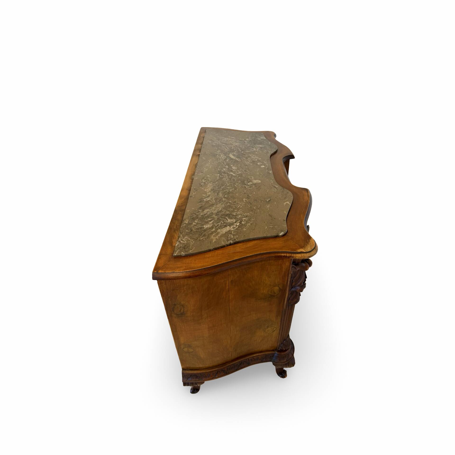 serpentine commode in antique walnut