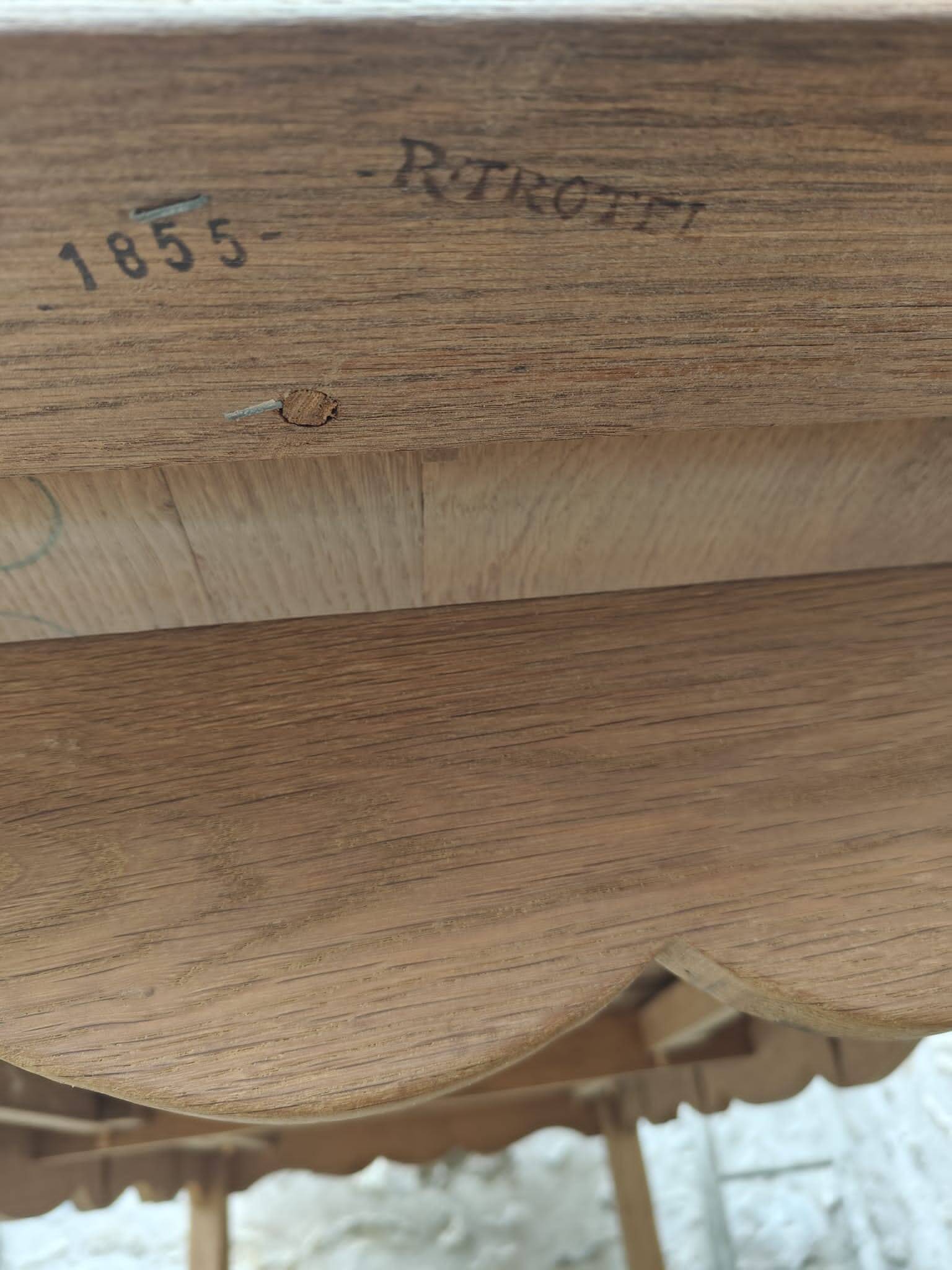Oak farmhouse table stamped R Trotel