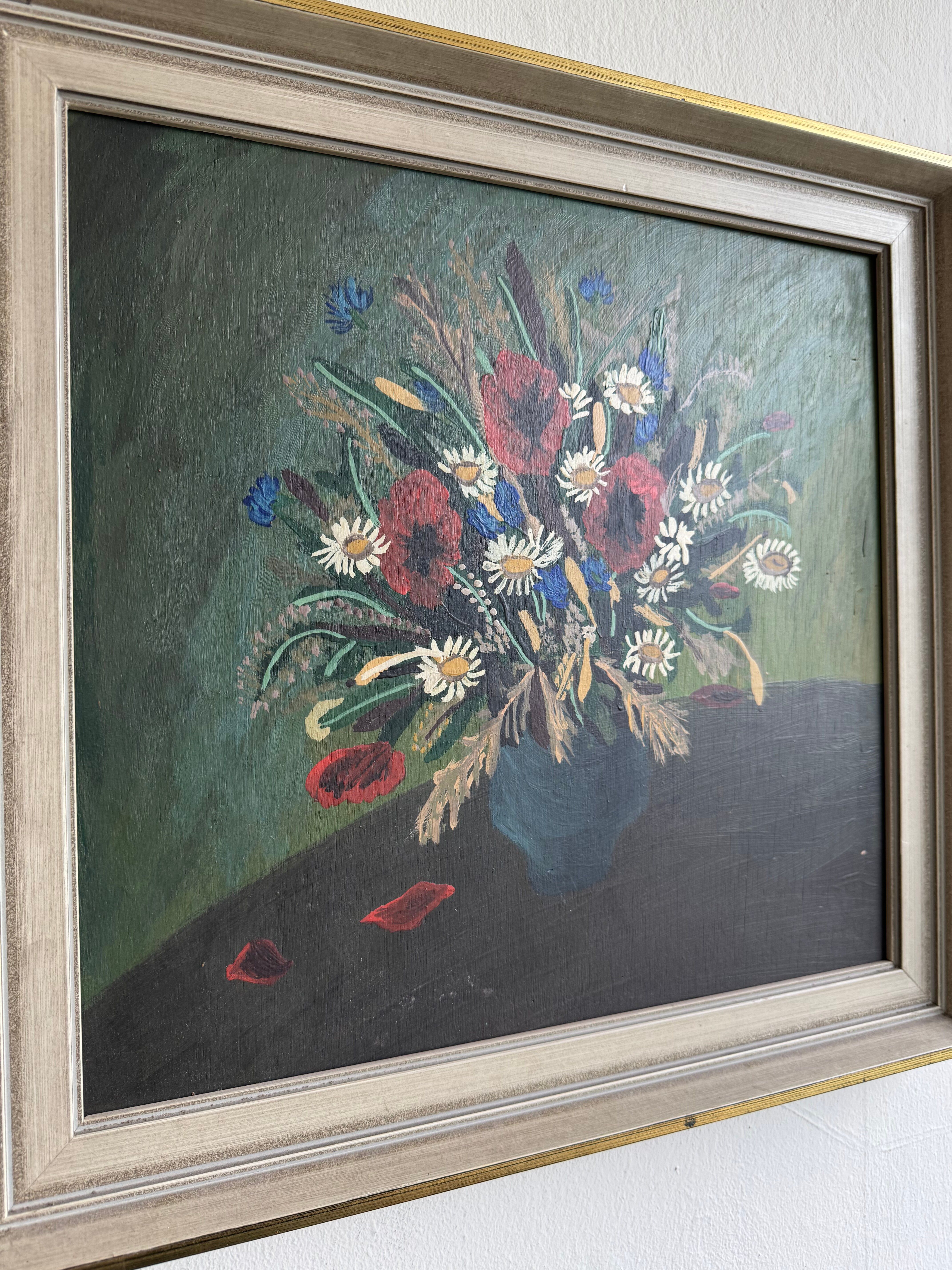 Vintage Original Framed Oil on Wooden Background Artwort