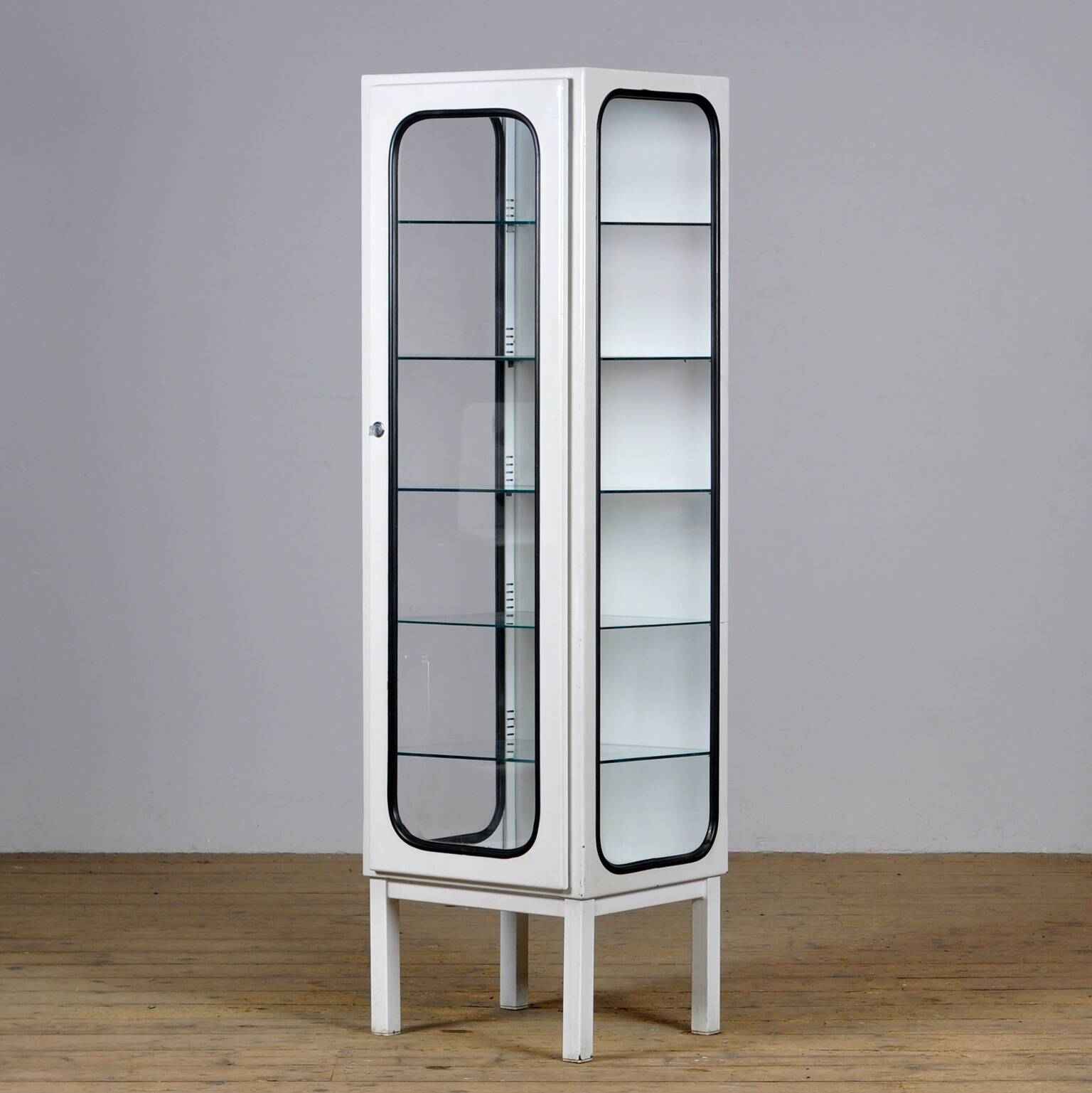 Vintage iron and glass medical cabinet, 1970s