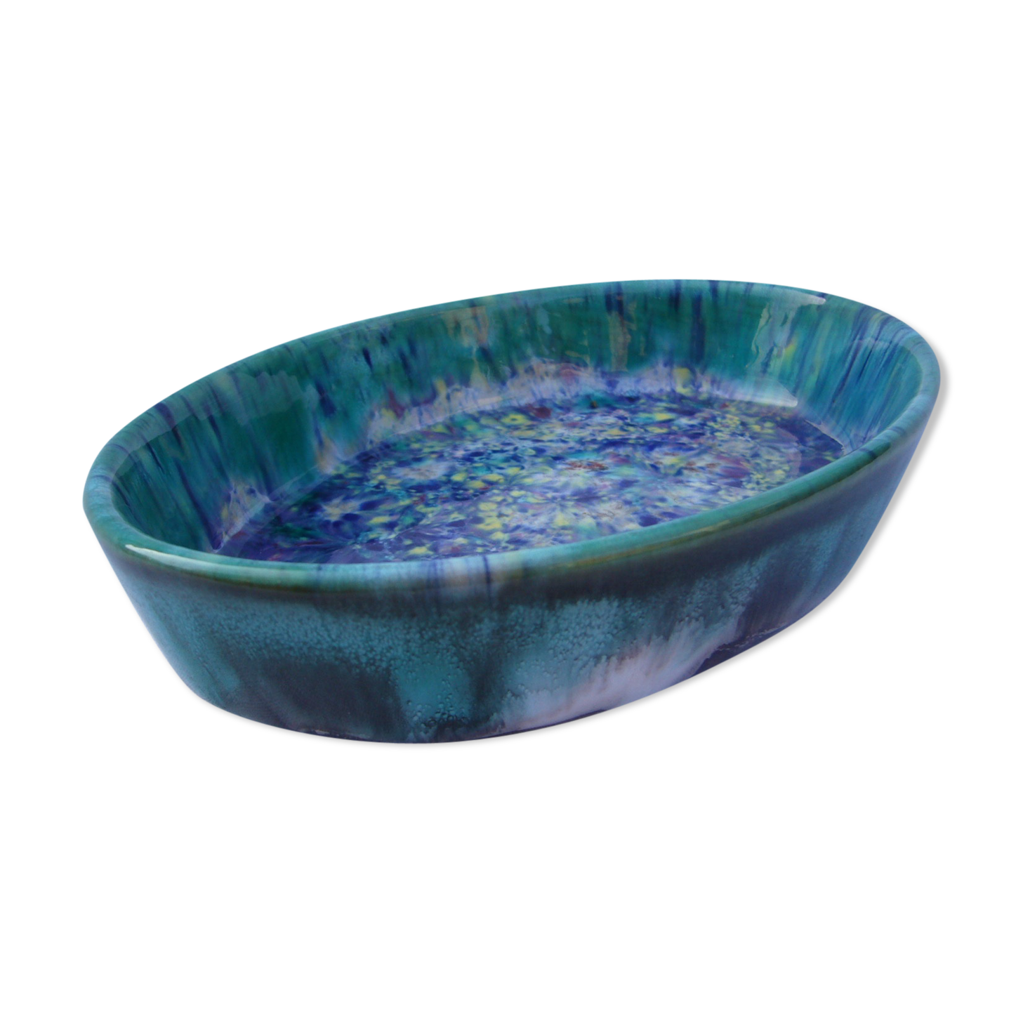 Vintage oval dish signed Emile Henry to Marcigny Morvan