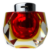 Briquet facetté Sommerso par Seguso, en verre de Murano rouge et jaune, Italie, années 1970