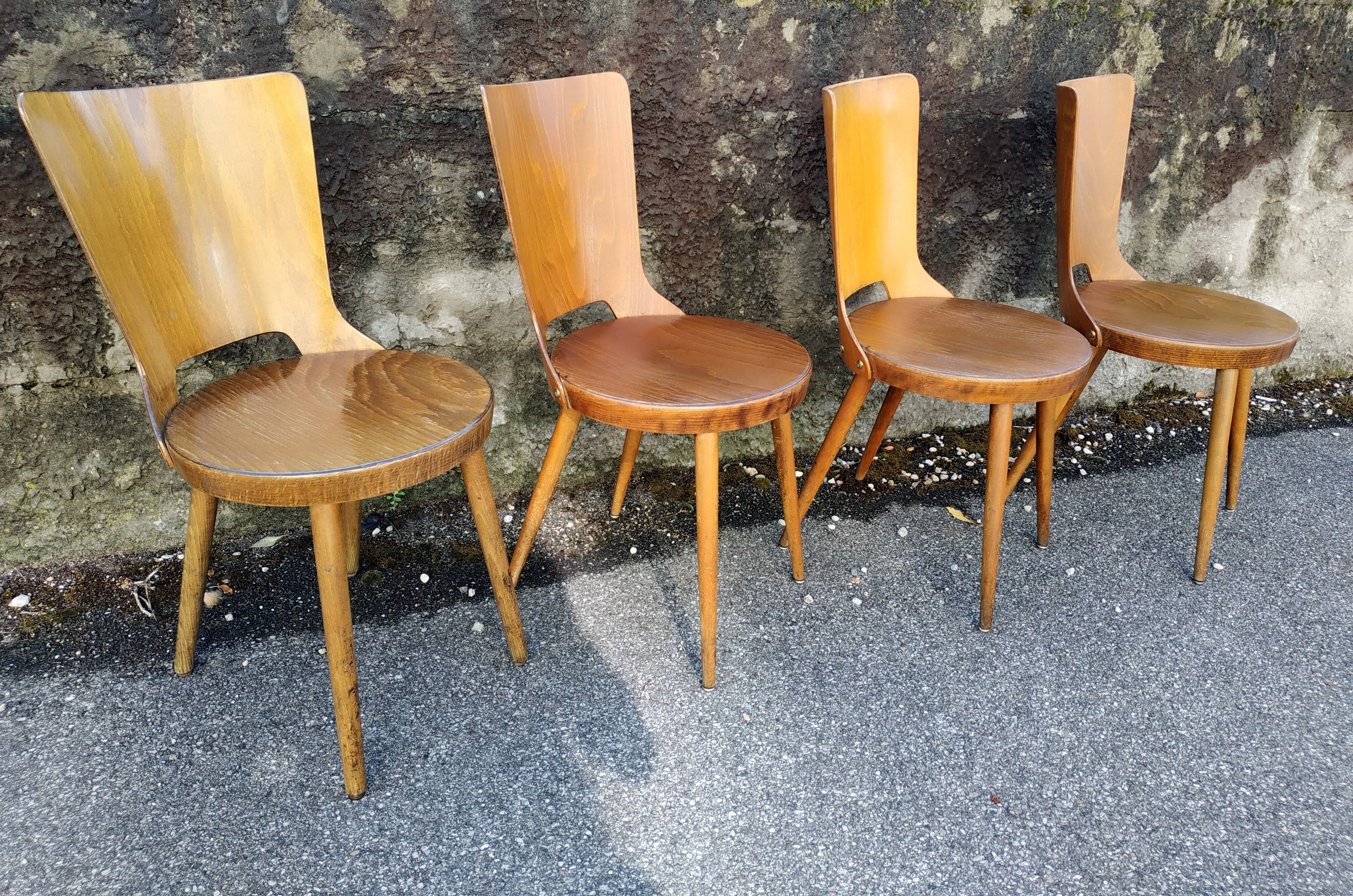 Suite of 4 vintage chairs Baumann model "Dove" 50s