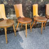 Suite of 4 vintage chairs Baumann model "Dove" 50s