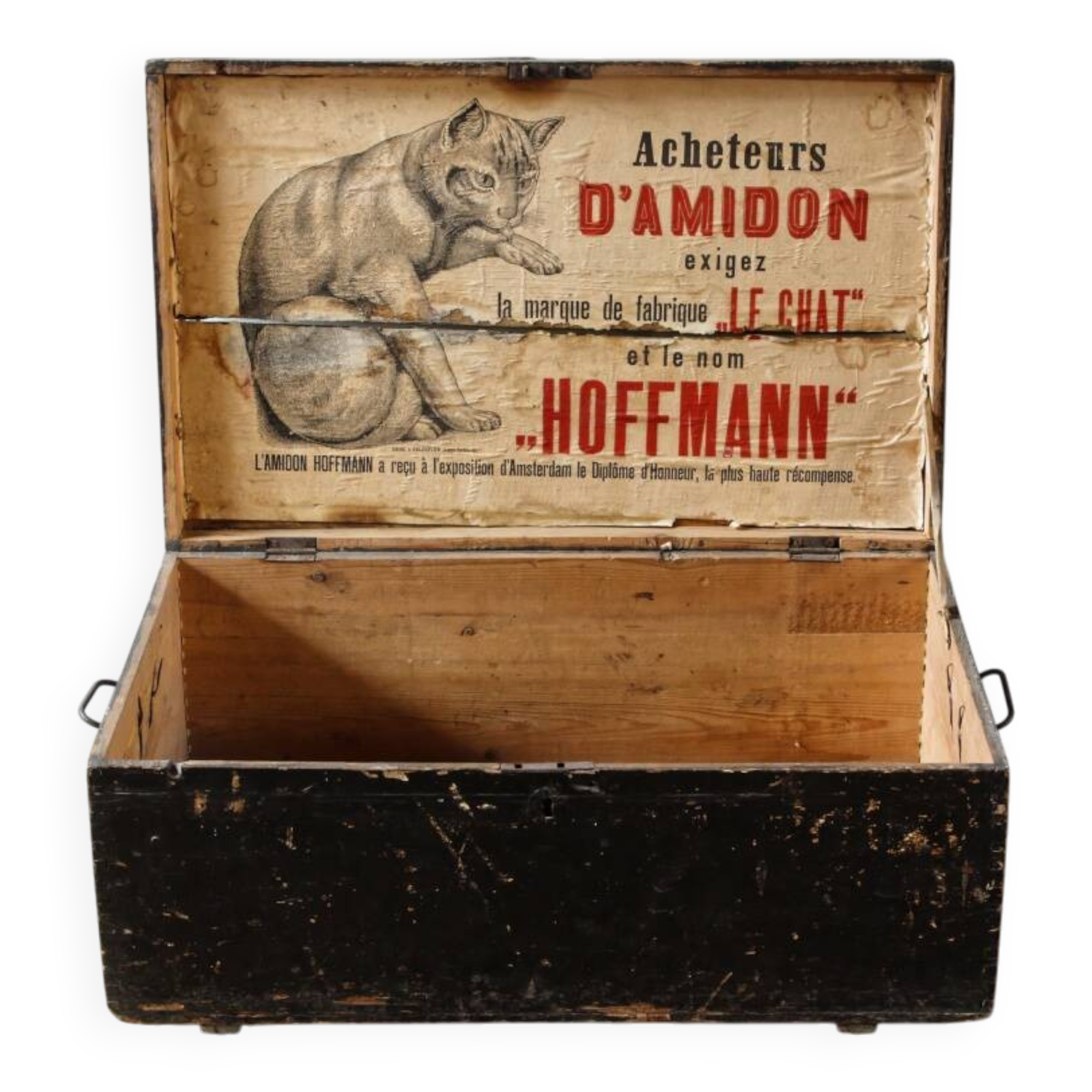 Malle en bois, amidon Le Chat Hoffmann