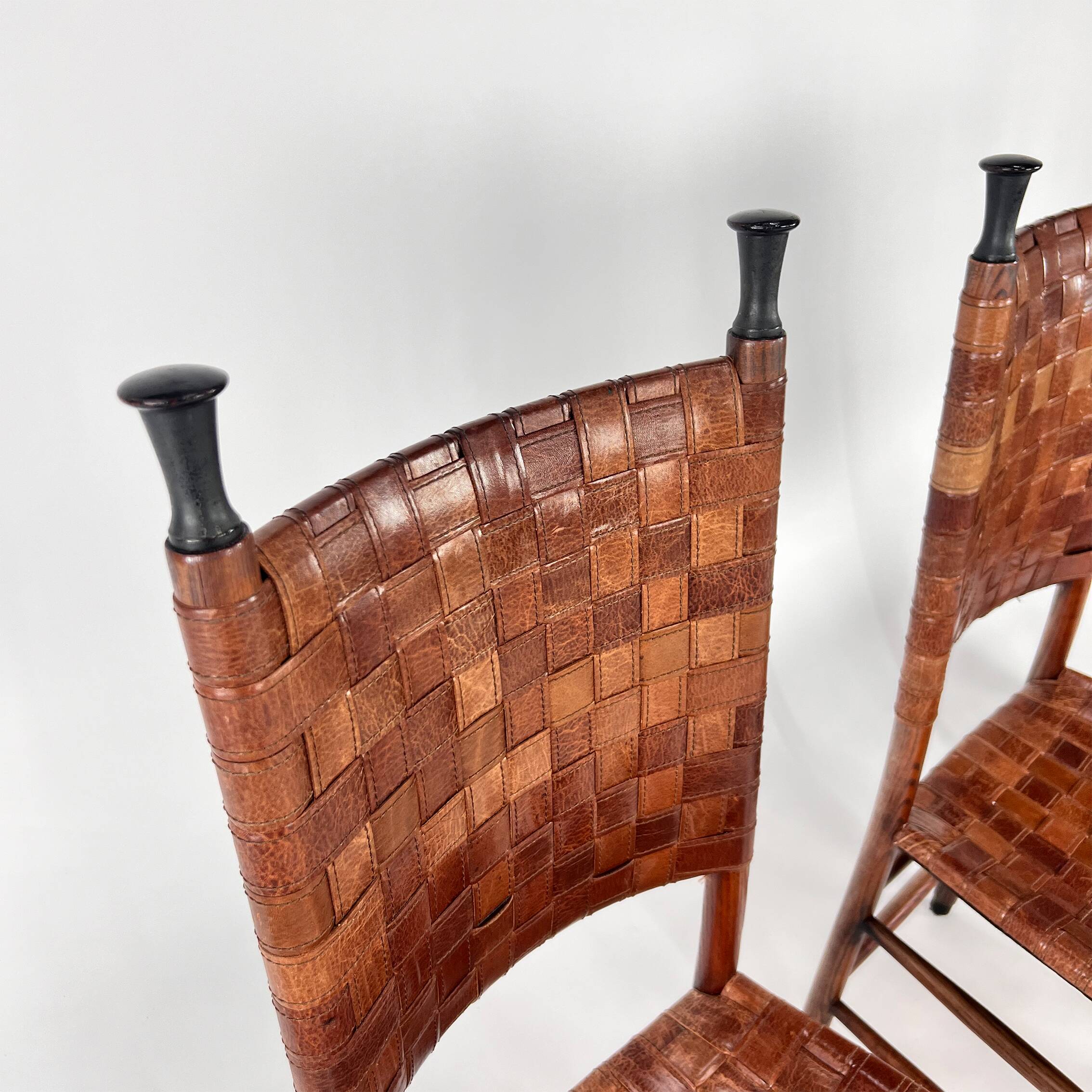 Set of 4 Pine and Leather Dining Chairs, 1970s