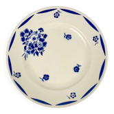 Half-porcelain cake dish Badonviller, blue flower pattern, early 20th century.