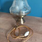 Lampe salon salle globe art déco liseré doré base laiton dp 0723030