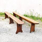Authentic vintage farmhouse bench in varnished wood