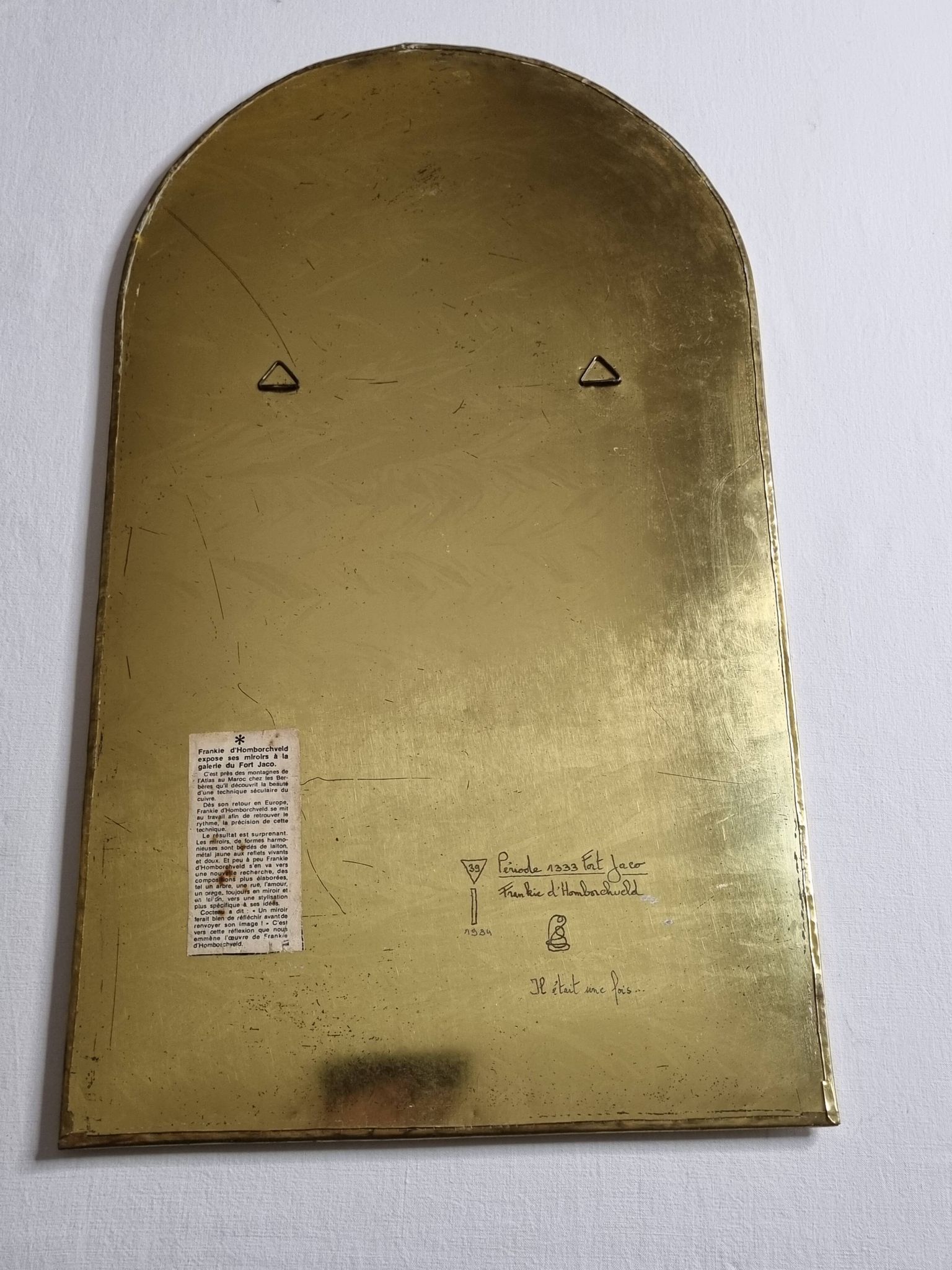 Brass mirror by Frankie d'Homborchveld, unique piece, 60 x 35 cm
