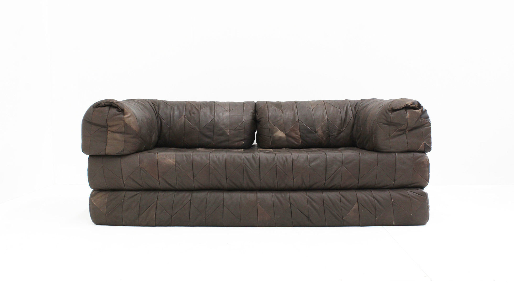 Canapé vintage en cuir patchwork des années 1970