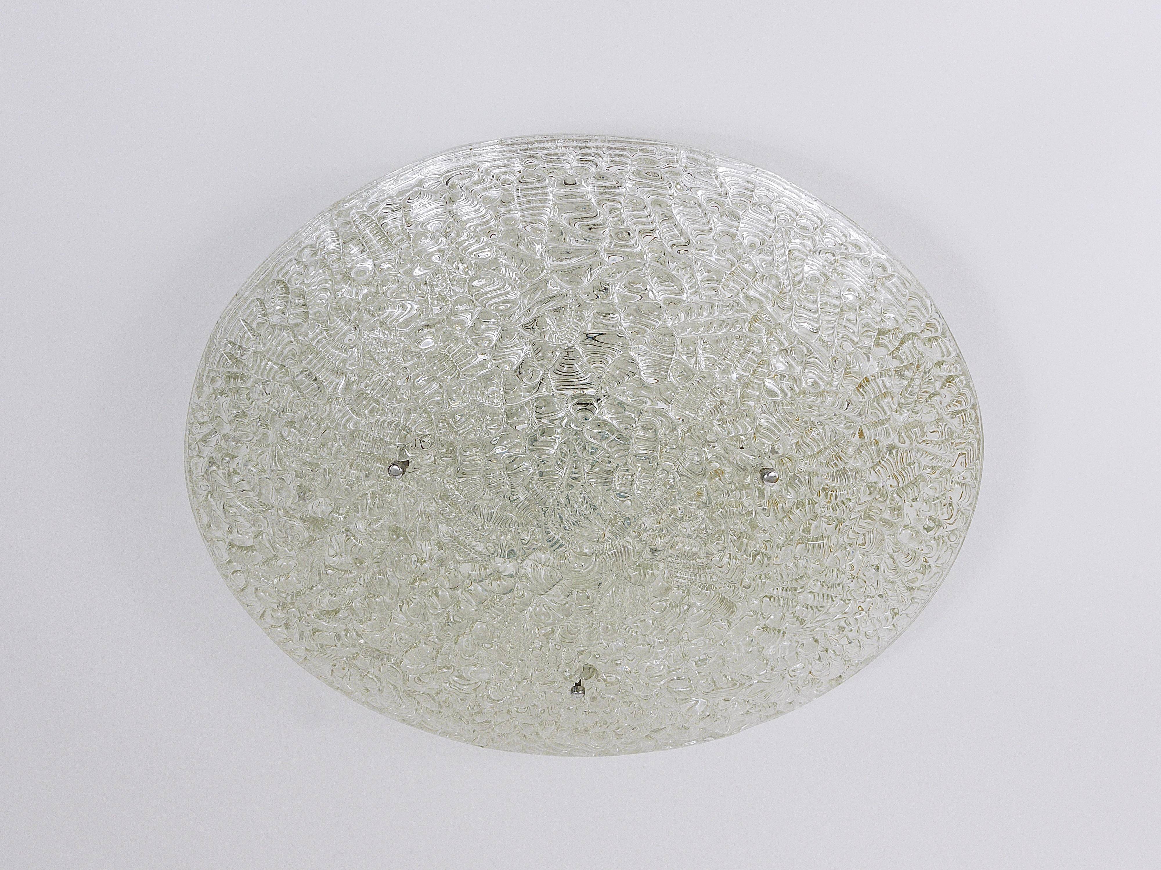 Round textured glass ceiling light J. T. Kalmar mid-century, Austria, 1960s