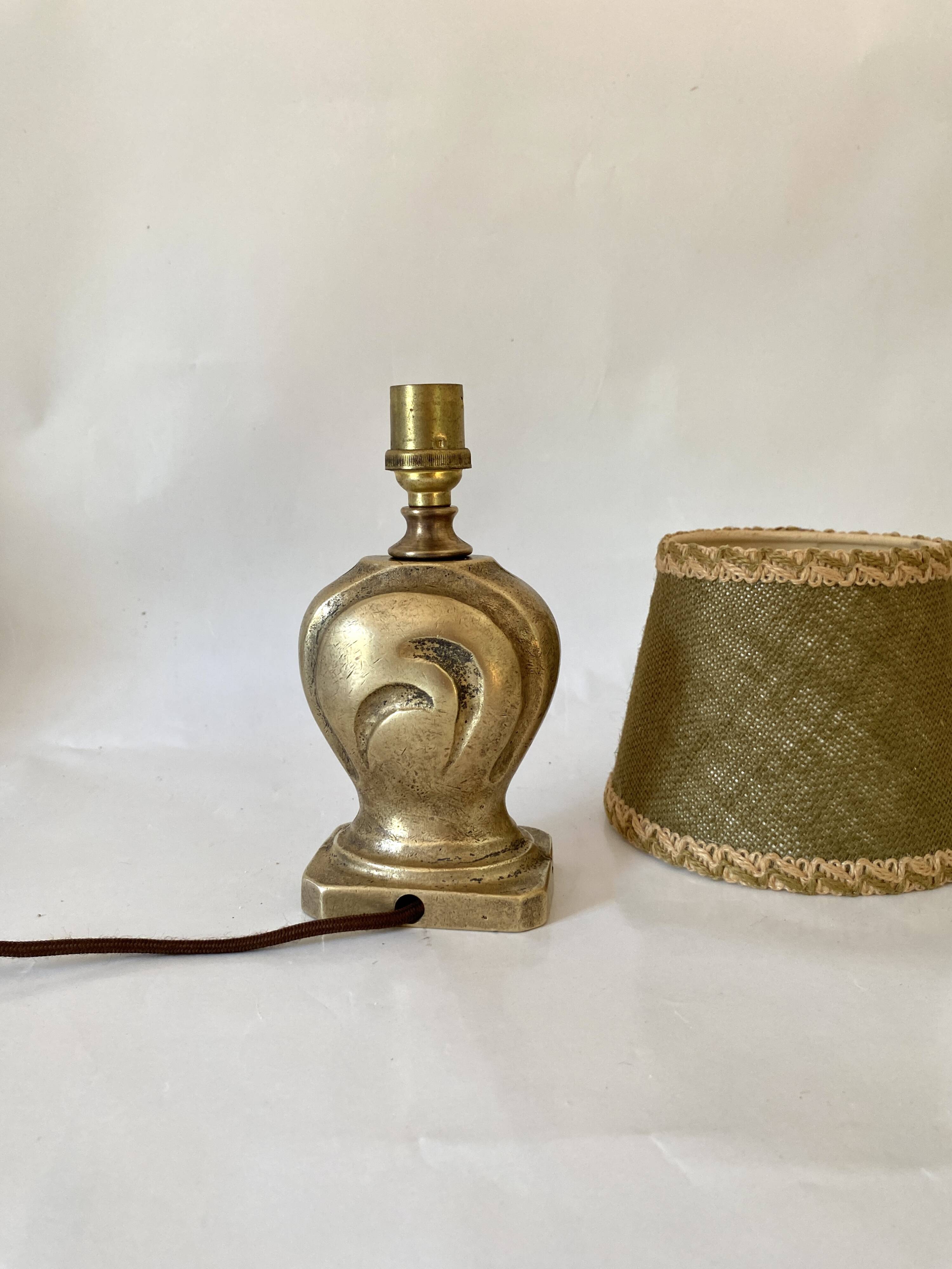Bronze lamp, new 2M fabric cable, jute lampshade