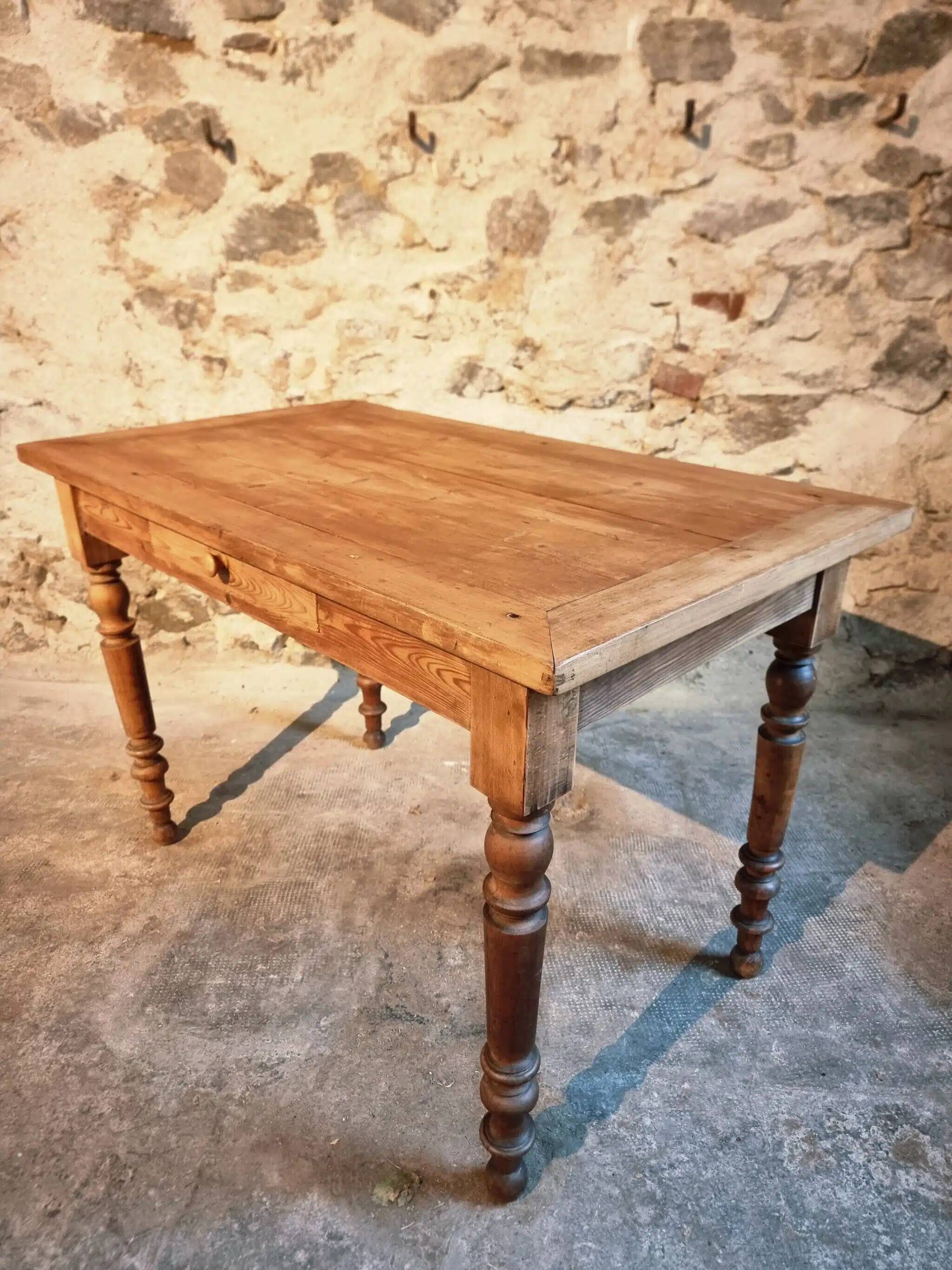 Antique pine and beech kitchen table / desk / work table – France, circa 1900