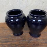 Set of 2 black Italian ceramic vases with swan pattern