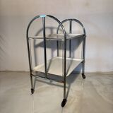 Vintage folding trolley in chromed metal and enamelled trays