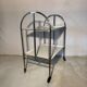 Vintage folding dessert table in chrome metal with enamelled trays.