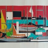 Gouache on paper signed mid-20th century boats port 1959