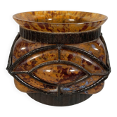 Vase En Verre Et Fer Forgé Art Déco Le Lorrain Nancy XXeme Siecle