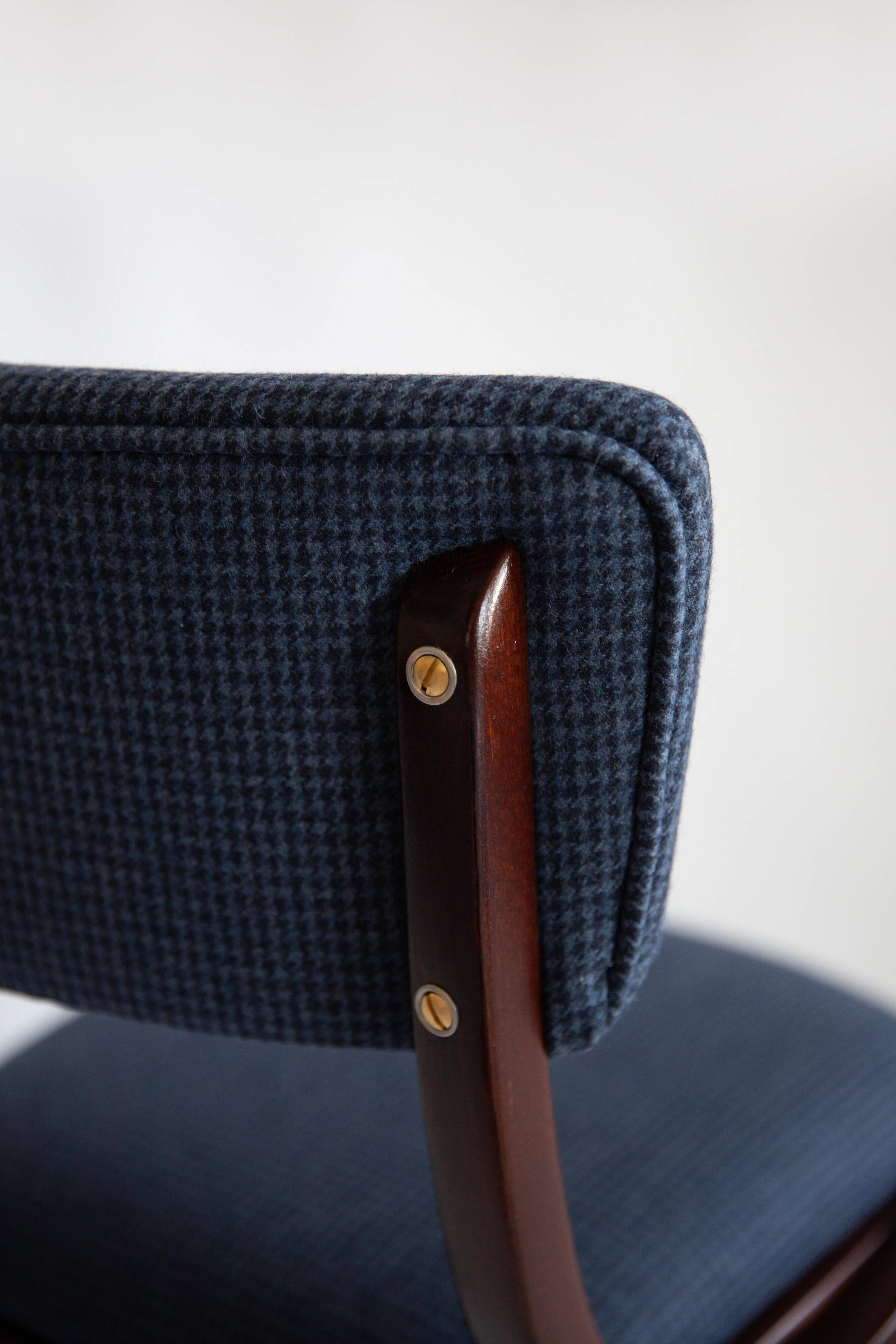 Bumerang Chair Mid-Century Modern, Navy Check Wool, Poland, 1960s