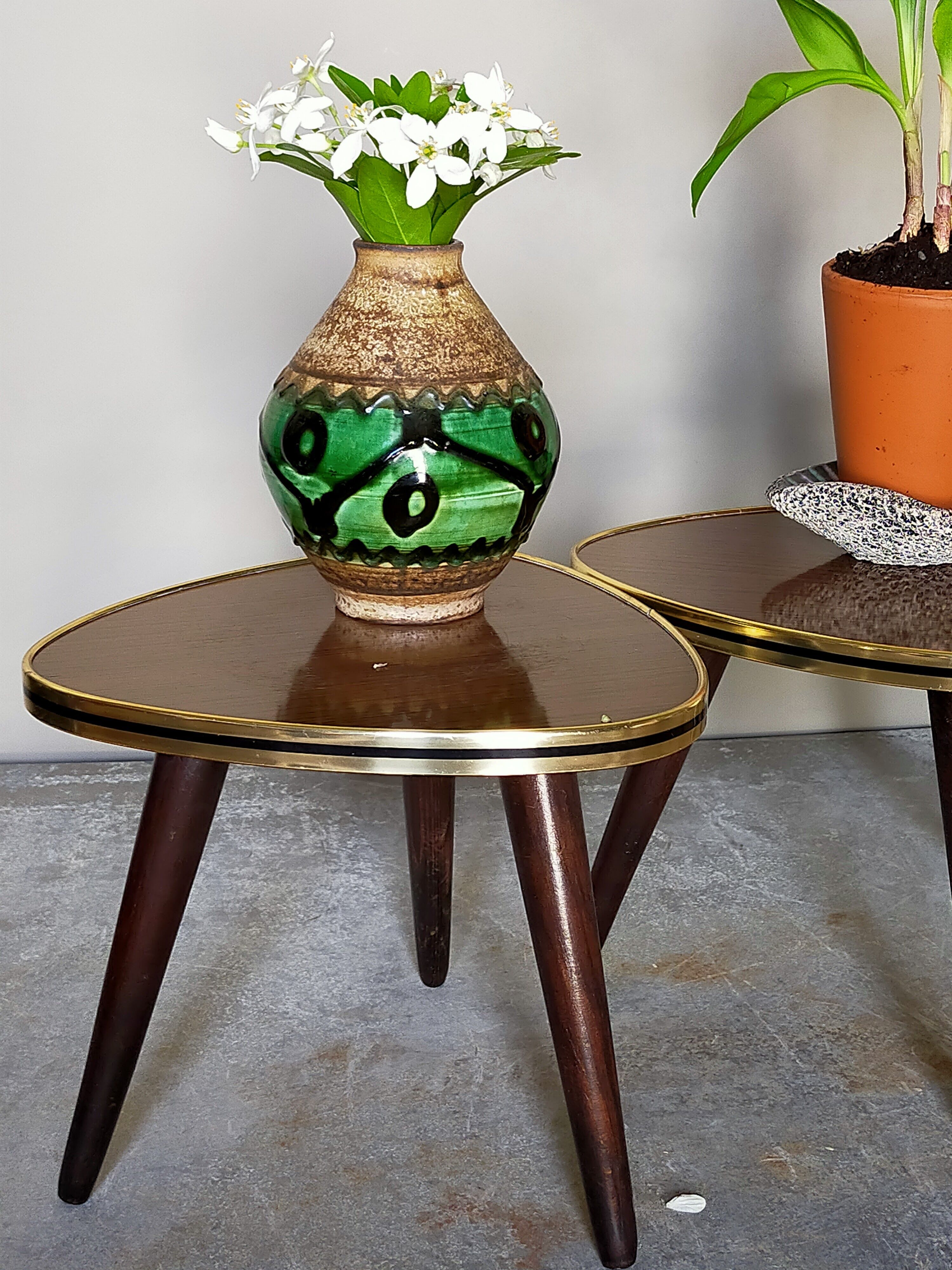 Pair of mini-seeded tripods 50s plant holder
