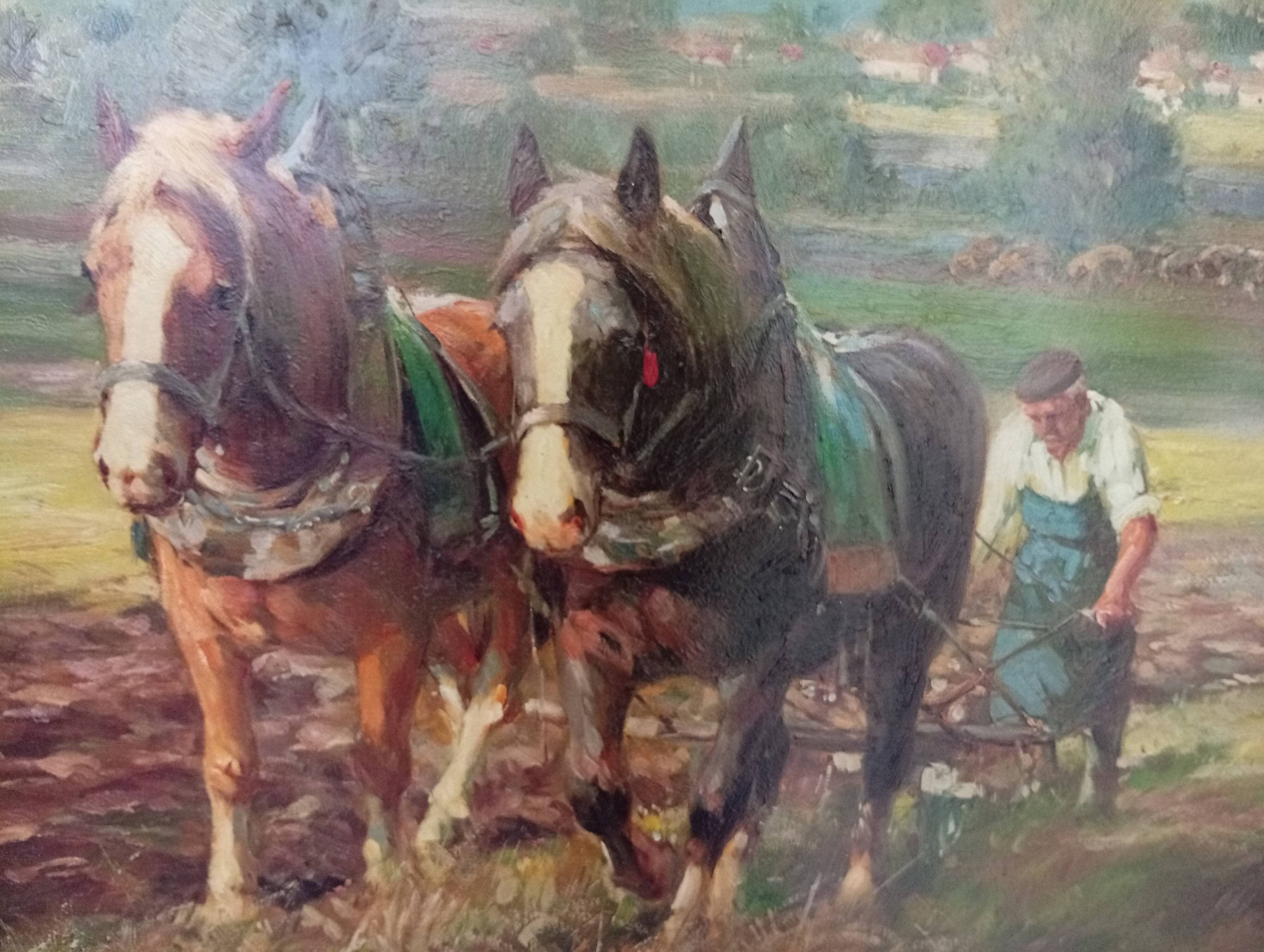 Painting in reproduction of a large-format ploughman