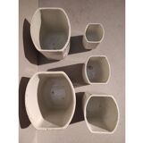 5 old art deco pots in vintage ceramic with spices, flour, pepper, coffee, tea, sugar