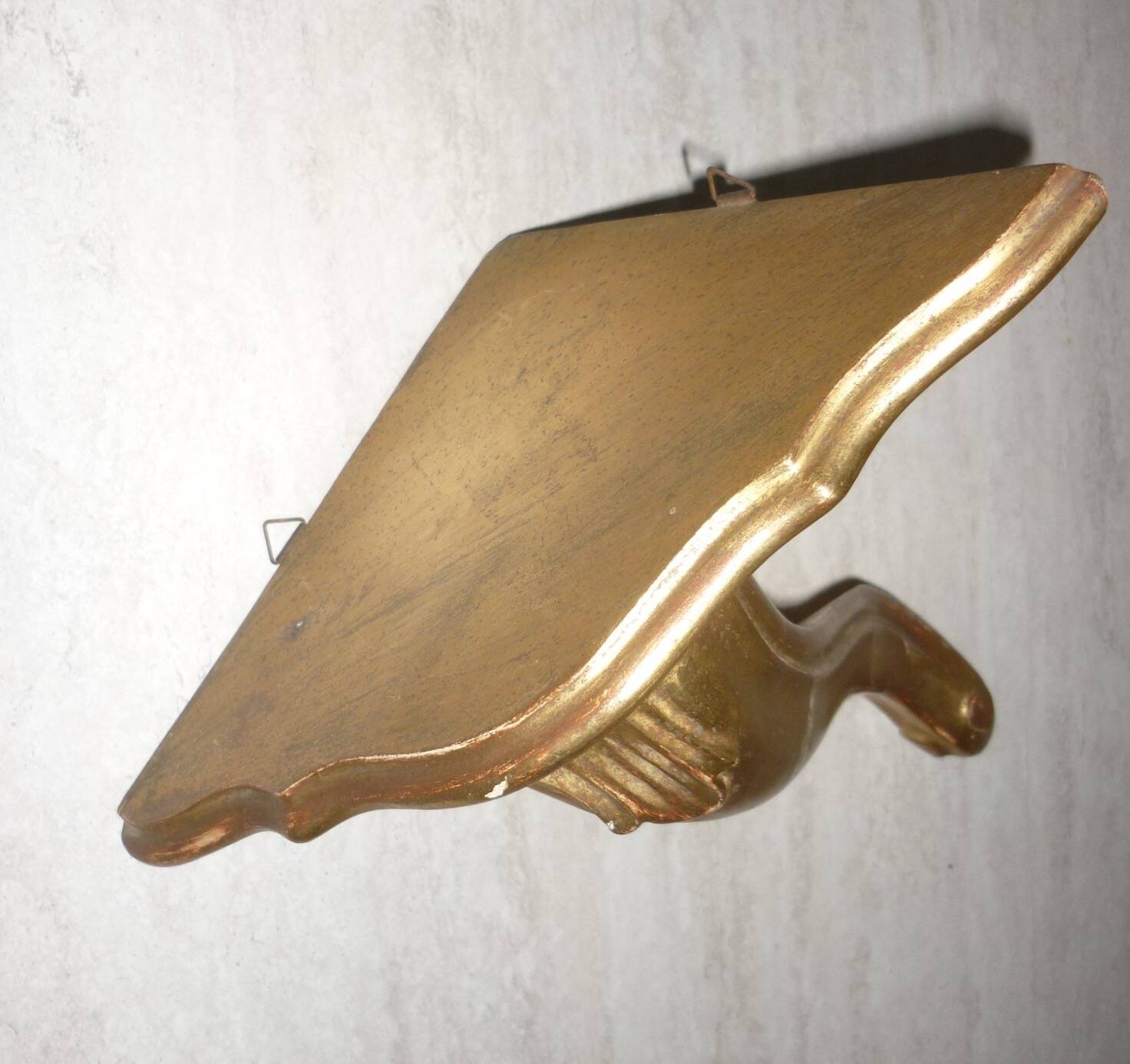 Golden wood corner console shelf