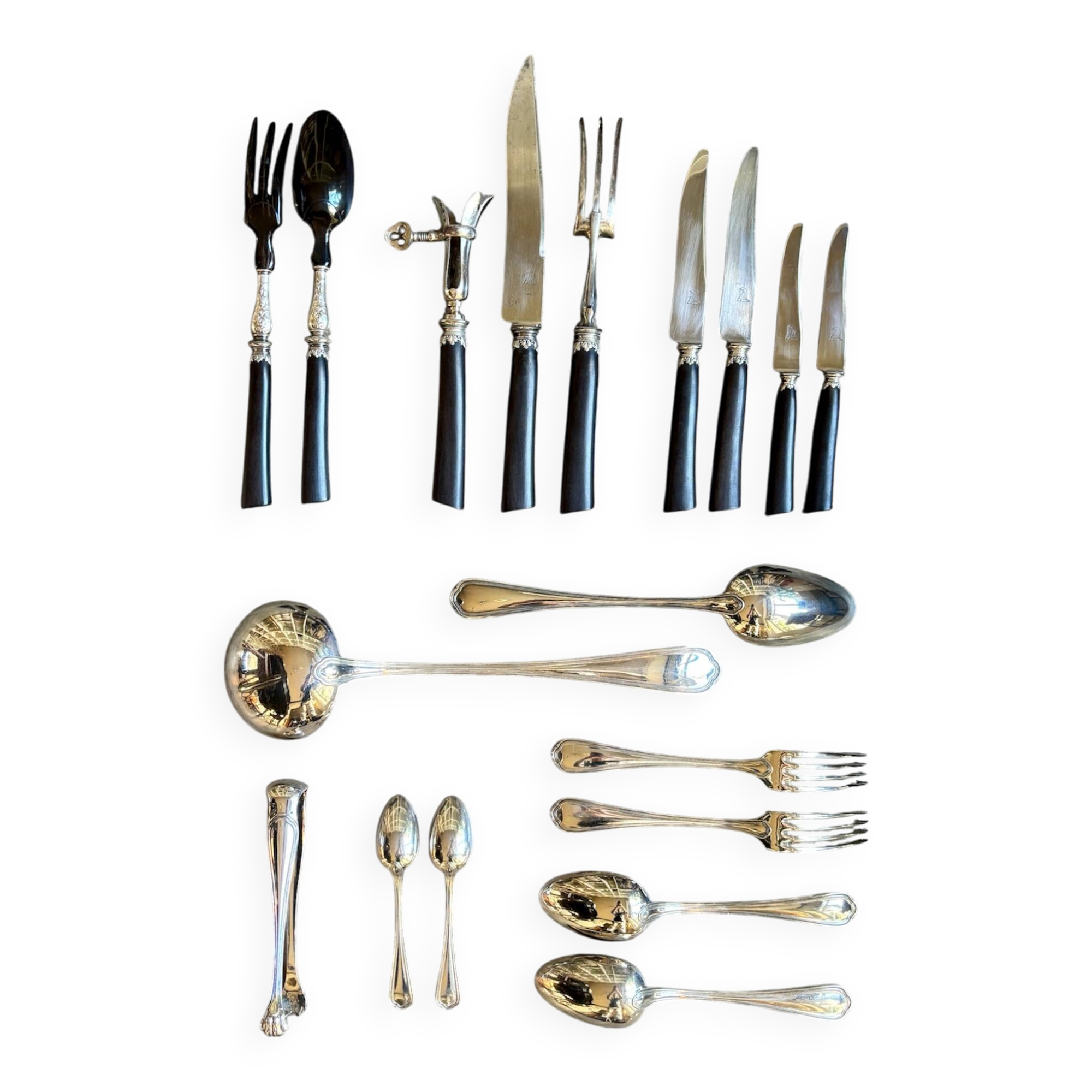 68-piece silver-plated and black ebony cutlery set with 4 velvet cases