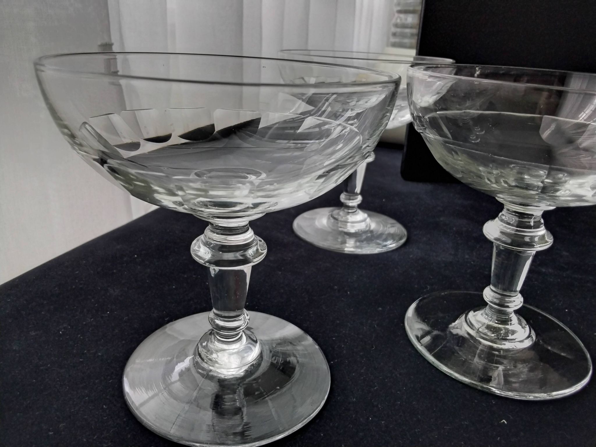 8 old glass champagne glasses