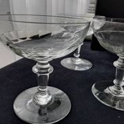 8 old glass champagne glasses