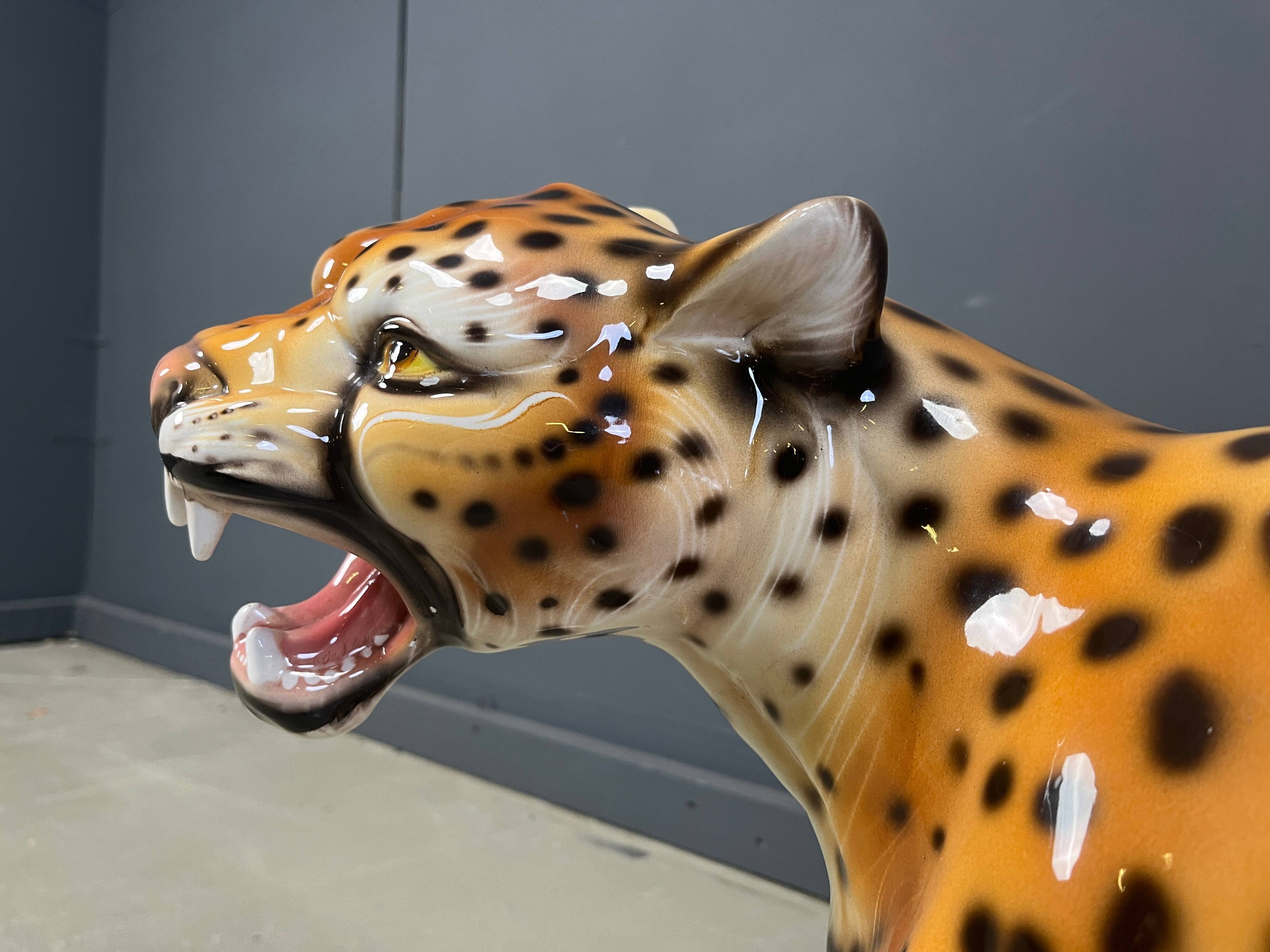 Large Italian ceramic leopard statue, 1960s