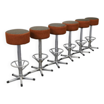 Lot de 6 tabourets de bar chromés, années 1970
