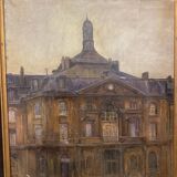 Huile sur toile encadrée clochet d'une cathédrale
