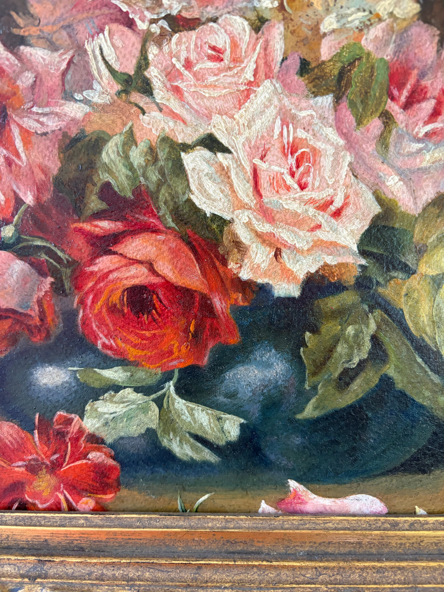 Bouquet of roses, oil on framed panel