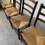 Set of 4 straw chairs from the 50s Dudouyt