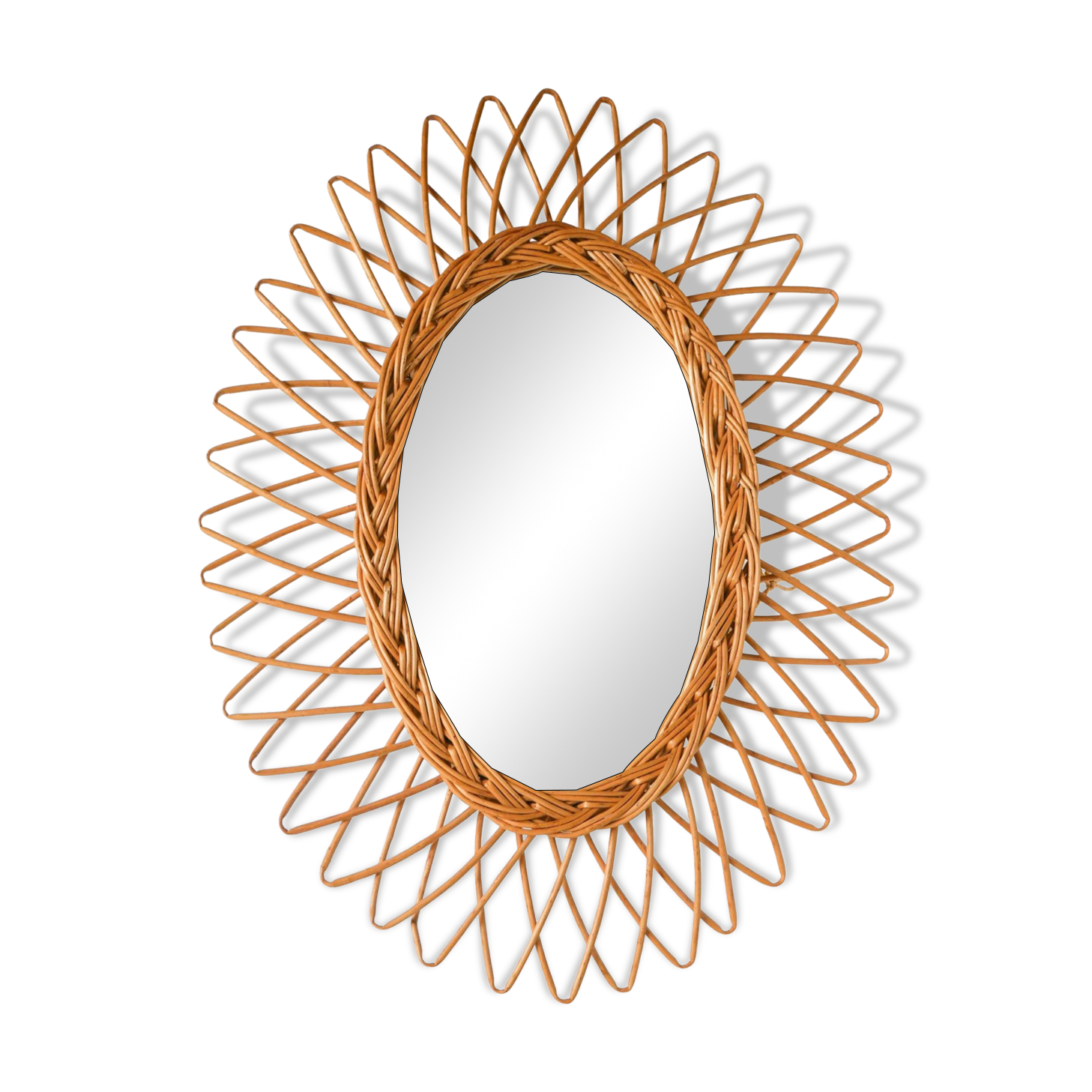 Vintage rattan mirror, 1960s