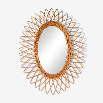 Vintage rattan mirror, 1960s