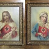 Set of two chromo-lithographs Sacred Heart Jesus Immaculate Heart Mary